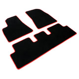 17-23 Tesla Model 3 Floor Mats Carpet Front Rear Nylon - Black W/ Red Border
