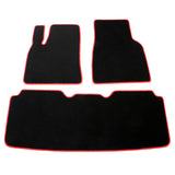 12-19 Tesla Model S Floor Mats Carpet Front Rear Nylon - Black W/ Red Border