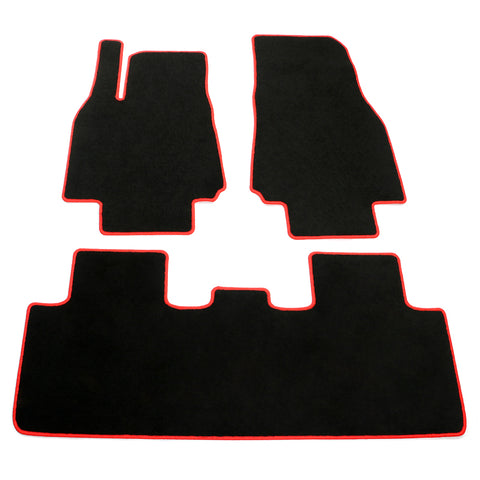 20-23 Tesla Model Y Floor Mats Carpet Front Rear Nylon - Black W/ Red Border