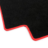 20-23 Tesla Model Y Floor Mats Carpet Front Rear Nylon - Black W/ Red Border