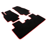 20-23 Tesla Model Y Floor Mats Carpet Front Rear Nylon - Black W/ Red Border