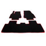 20-23 Tesla Model Y Floor Mats Carpet Front Rear Nylon - Black W/ Red Border