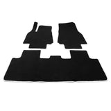 20-23 Tesla Model Y Floor Mats Carpet Front Rear - Nylon Black W/ White Border