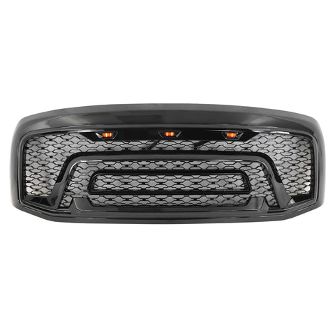 06-08 Dodge Ram 1500 2500 Front Upper Grille With Signal Lights - Gloss Black