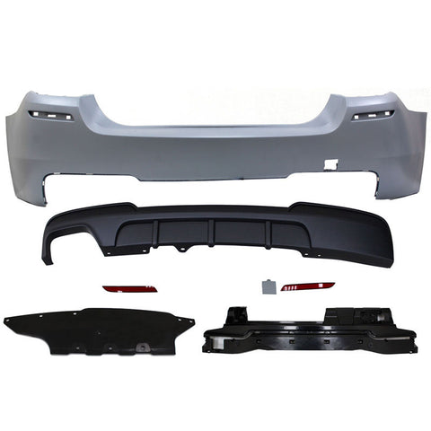11-16 F10 528i M-P Style Rear Bumper Cover Twin Muffler Single Outlet