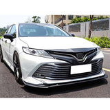 18-20 Toyota Camry V2 Style Black Front Bumper Lip Spoiler - 3 Pieces PP