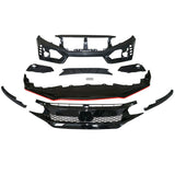 16-21 Honda Civic Type-R Style Front Bumper Cover +Upper Grille + Lip Black