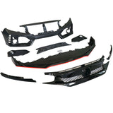 16-21 Honda Civic Type-R Style Front Bumper Cover +Upper Grille + Lip Black