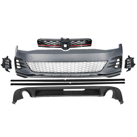 17-19 VW Golf GTI Style Bumper Cover + Fog Lights + Grille + Side Skirts