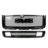 07-13 Sierra 1500 Denali Mesh Front Upper Lower Bumper Grille Gloss Black