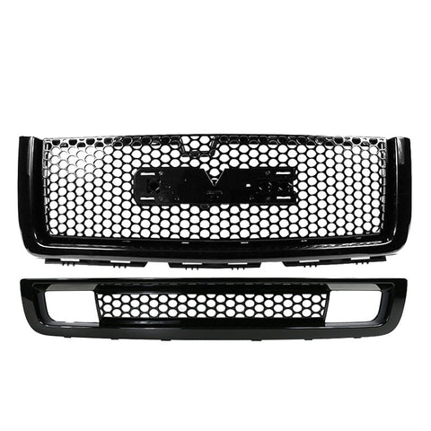 07-13 Sierra 1500 Denali Mesh Front Upper Lower Bumper Grille Gloss Black