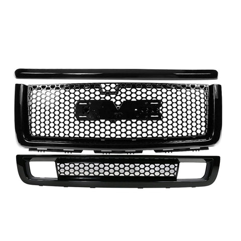 07-13 GMC Sierra 1500 Hood Molding + Upper + Lower Grill Gloss Black