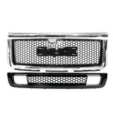 07-13 Sierra 1500 Denali Hood Molding + Upper + Lower Grill Gloss Black