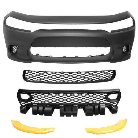15-20 Dodge Charger SRT Front Bumper with Fascia + Updated 2019 Style Grilles