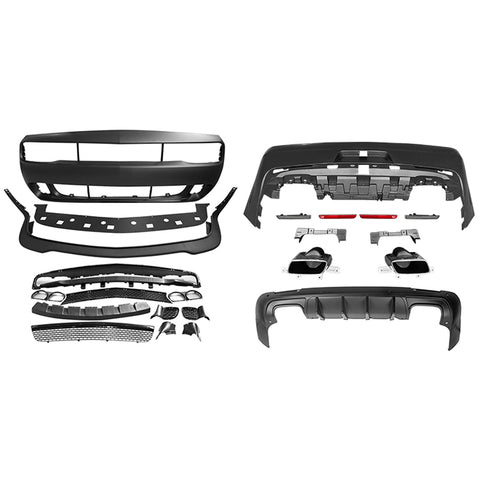 08-14 Dodge Challenger Front Bumper Rear Bumper Cover + Hellcat Lip + V1 Diffuser