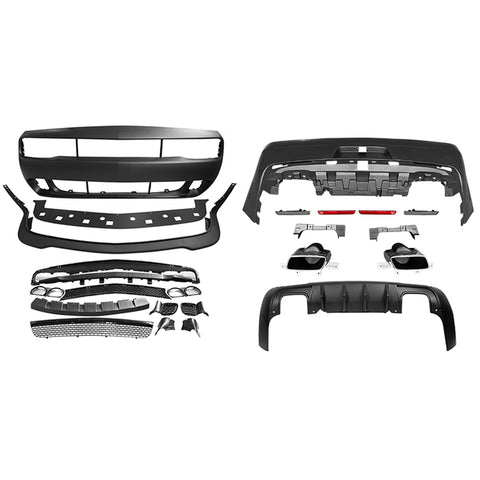 08-14 Dodge Challenger Front Bumper Rear Bumper Cover + Hellcat Lip + V3 Diffuser