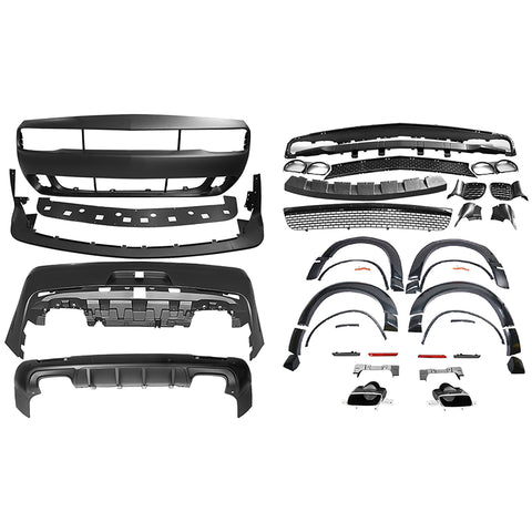 08-14 Dodge Challenger Front Bumper w/ Lip + Rear Bumper w/ V3 Diffuser + Demon Fender Flare