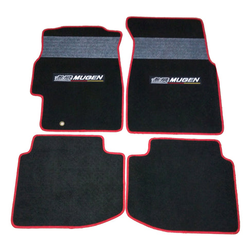 96-00 Honda Civic Floor Mats Carpet Front & Rear Nylon Black W/ Gray Stripe