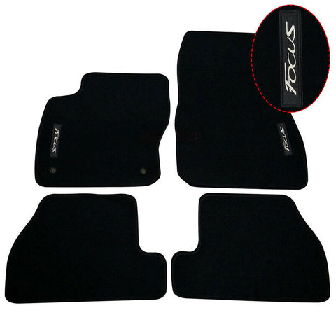 11-15 Ford Focus Black Nylon Floor Mats Carpets w/ White Embroidery