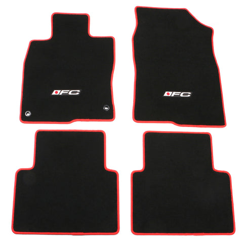 Custom Black Floor Mats For Honda Civic Hatch 16-21 - Nylon, Red Edge, FC Logo