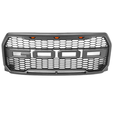 15-17 Ford F150 Raptor Style Front Bumper Hood Grille Matte Black