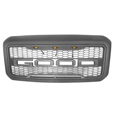 11-16 Ford F-250 F-350 Raptor Style Front Bumper Hood Grille Matte Black