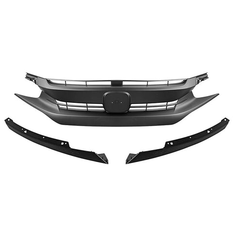 16-18 Honda Civic X OE Style Grille Hood + Eye Lid Eyebrows - Matte Black ABS