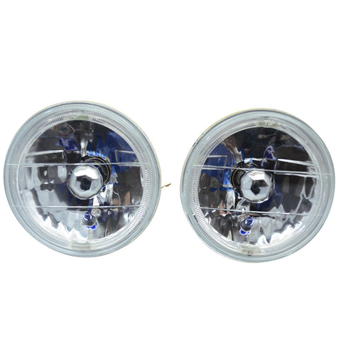 For 7 Inch Round Chrome Clear Housing White Halo Headlights & H4 Lamp 2PCS