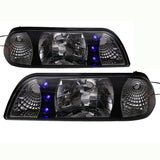 87-93 Ford Mustang Blue/White LED Headlights With Amber Reflector Black