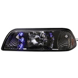 87-93 Ford Mustang Blue/White LED Headlights With Amber Reflector Chrome