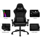 Gaming Chair with RGB LED Lights, Headrest and Lumbar Support, Height Adjustable High-Back Swivel Recliner Ergonomic Office Desk Chair