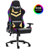 Gaming Chair with RGB LED Lights, Headrest and Lumbar Support, Height Adjustable High-Back Swivel Recliner Ergonomic Office Desk Chair
