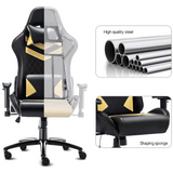 Gaming Chair with RGB LED Lights, Headrest and Lumbar Support, Height Adjustable High-Back Swivel Recliner Ergonomic Office Desk Chair
