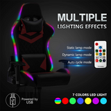 Gaming Chair with RGB LED Lights, Headrest and Lumbar Support, Height Adjustable High-Back Swivel Recliner Ergonomic Office Desk Chair