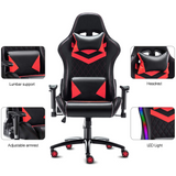Gaming Chair with RGB LED Lights, Headrest and Lumbar Support, Height Adjustable High-Back Swivel Recliner Ergonomic Office Desk Chair