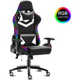 Gaming Chair with RGB LED Lights, Headrest and Lumbar Support, Height Adjustable High-Back Swivel Recliner Ergonomic Office Desk Chair