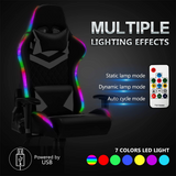 Gaming Chair with RGB LED Lights, Headrest and Lumbar Support, Height Adjustable High-Back Swivel Recliner Ergonomic Office Desk Chair