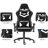 Gaming Chair with RGB LED Lights, Headrest and Lumbar Support, Height Adjustable High-Back Swivel Recliner Ergonomic Office Desk Chair