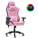 Gaming Chair with RGB LED Lights, Headrest and Lumbar Support, Height Adjustable High-Back Swivel Recliner Ergonomic Office Desk Chair