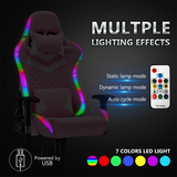 Gaming Chair with RGB LED Lights, Headrest and Lumbar Support, Height Adjustable High-Back Swivel Recliner Ergonomic Office Desk Chair