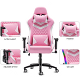 Gaming Chair with RGB LED Lights, Headrest and Lumbar Support, Height Adjustable High-Back Swivel Recliner Ergonomic Office Desk Chair