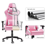 Gaming Chair with RGB LED Lights, Headrest and Lumbar Support, Height Adjustable High-Back Swivel Recliner Ergonomic Office Desk Chair