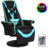 G-ROCKER Queen Throne Video Gaming Chair with RGB LED Lights, High Back Ergonomic Swivel Reclining Chair with Massage Lumbar Support, Backrest and Footrest, Headrest and Cupholders
