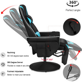 G-ROCKER Queen Throne Video Gaming Chair with RGB LED Lights, High Back Ergonomic Swivel Reclining Chair with Massage Lumbar Support, Backrest and Footrest, Headrest and Cupholders