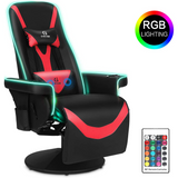 G-ROCKER Queen Throne Video Gaming Chair with RGB LED Lights, High Back Ergonomic Swivel Reclining Chair with Massage Lumbar Support, Backrest and Footrest, Headrest and Cupholders