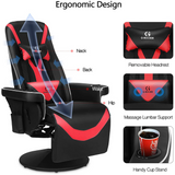 G-ROCKER Queen Throne Video Gaming Chair with RGB LED Lights, High Back Ergonomic Swivel Reclining Chair with Massage Lumbar Support, Backrest and Footrest, Headrest and Cupholders