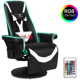 G-ROCKER Queen Throne Video Gaming Chair with RGB LED Lights, High Back Ergonomic Swivel Reclining Chair with Massage Lumbar Support, Backrest and Footrest, Headrest and Cupholders