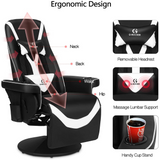 G-ROCKER Queen Throne Video Gaming Chair with RGB LED Lights, High Back Ergonomic Swivel Reclining Chair with Massage Lumbar Support, Backrest and Footrest, Headrest and Cupholders