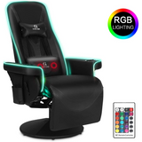 G-ROCKER Queen Throne Video Gaming Chair with RGB LED Lights, High Back Ergonomic Swivel Reclining Chair with Massage Lumbar Support, Backrest and Footrest, Headrest and Cupholders