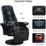 G-ROCKER Queen Throne Video Gaming Chair with RGB LED Lights, High Back Ergonomic Swivel Reclining Chair with Massage Lumbar Support, Backrest and Footrest, Headrest and Cupholders